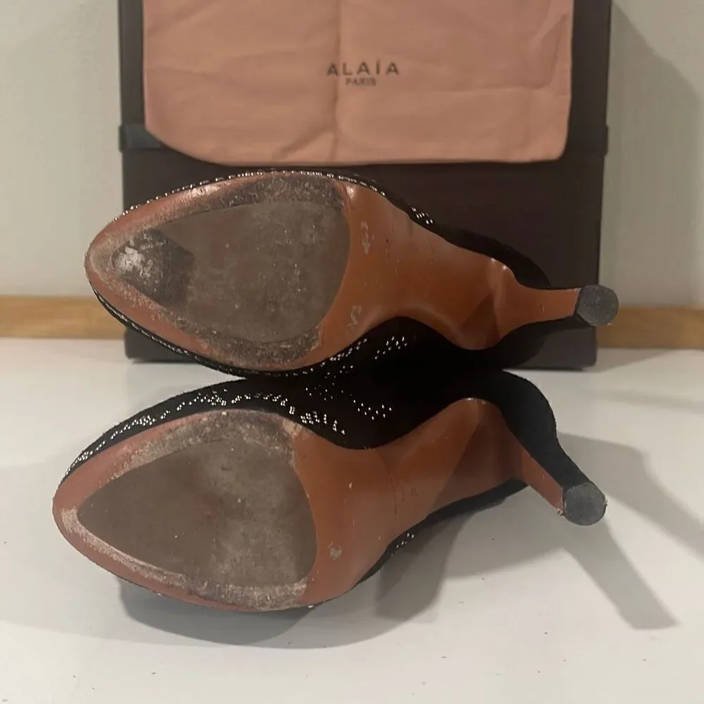 Alaia Black Platform Suede Boots Size 38.5